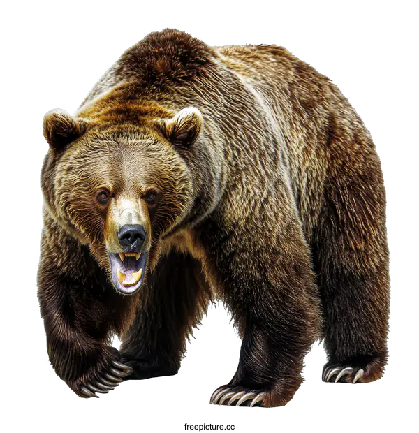 [Transparent Background PNG]Powerful Grizzly Bear Portrait Against White Background