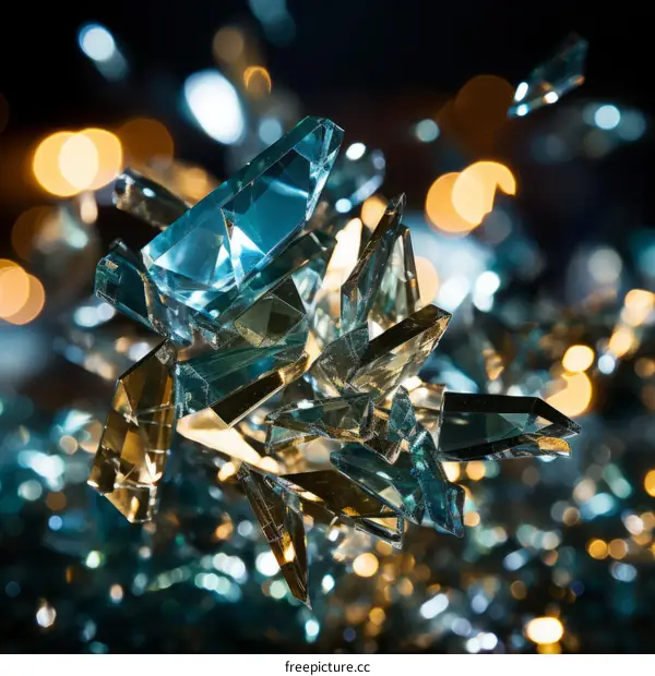 Blue Yellow Crystal Shards Suspended Air