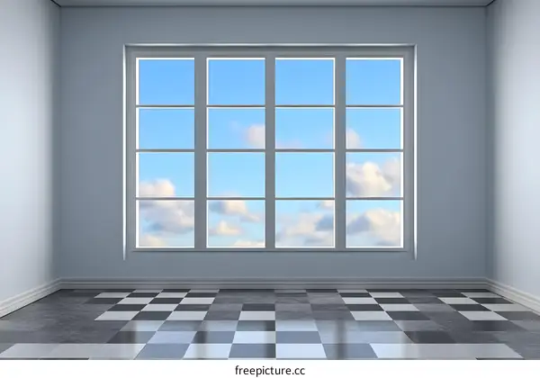 Checkerboard Floor Room With Window View