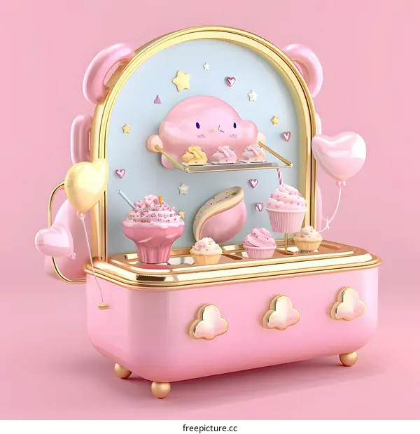 Cartoon Pink Sweet Shop with Cake and Balloons