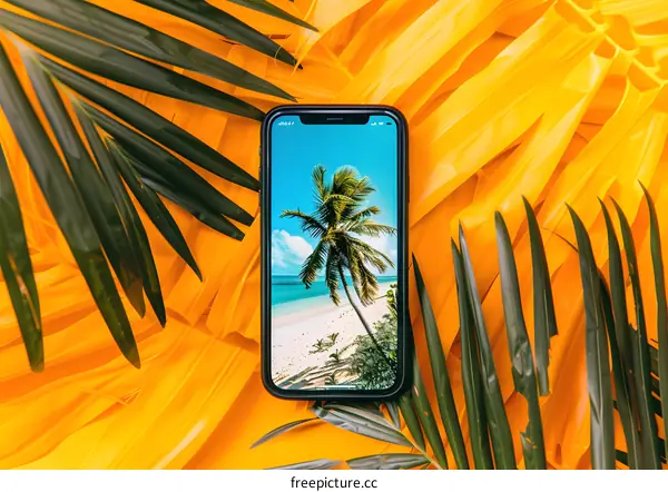 Palm Tree Beach Photo on Smartphone Screen