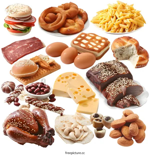 Collection of Different Food Items on White Background