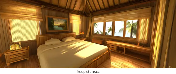 Tropical Wooden Hut Bedroom Interior Design