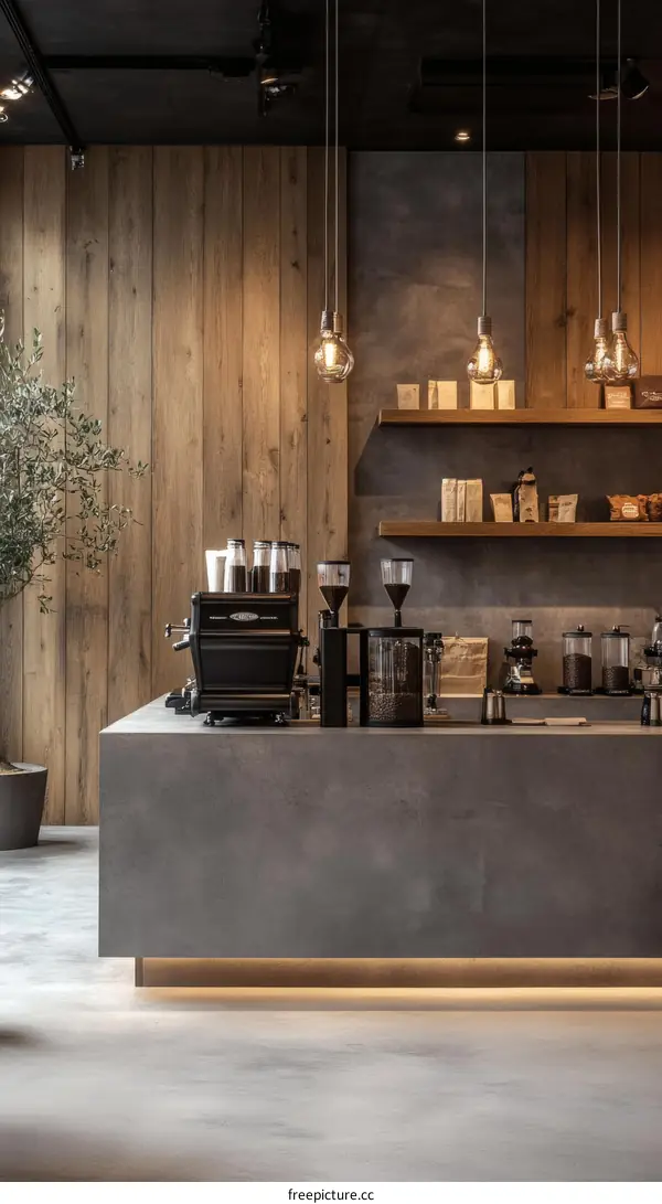 Modern Coffee Shop Interior Design with Wooden Accents