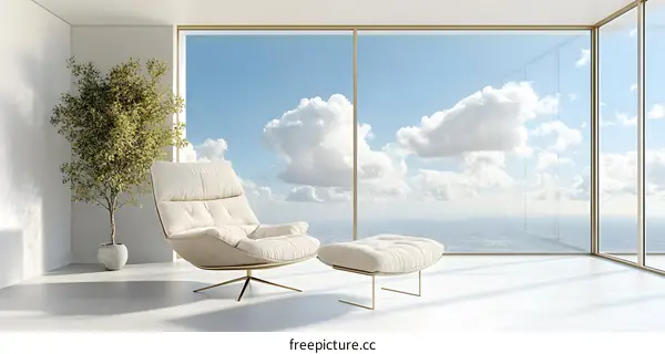 Modern Living Room with Large Window and City View