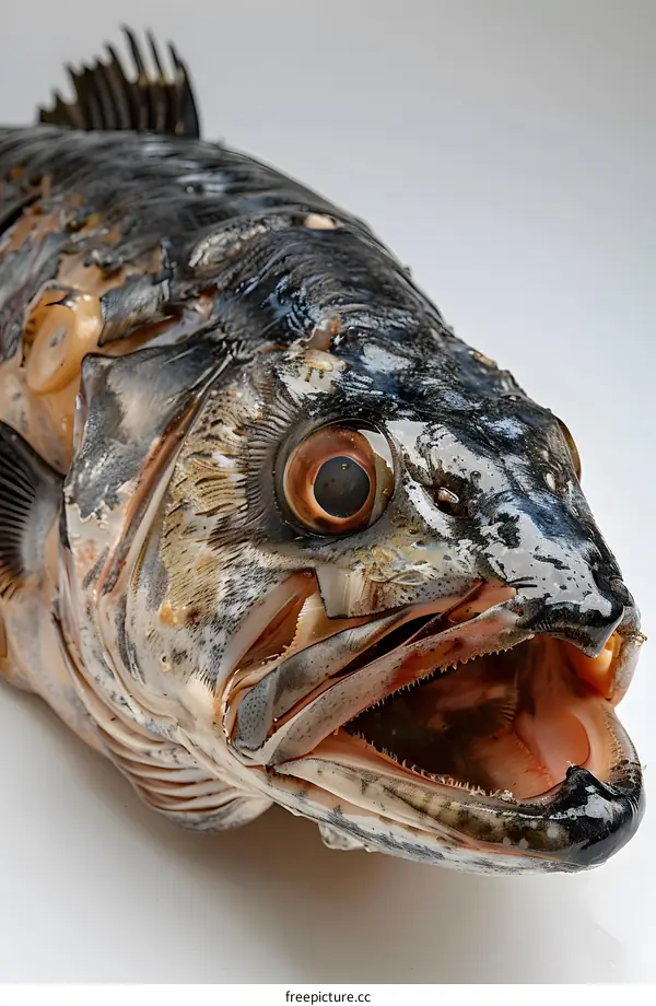 Close-up of a Fish Head on White Background