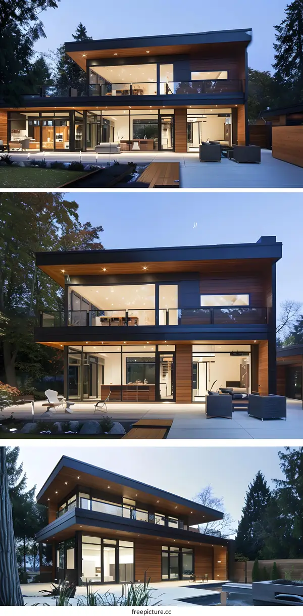 Modern House with Large Windows and Wooden Siding