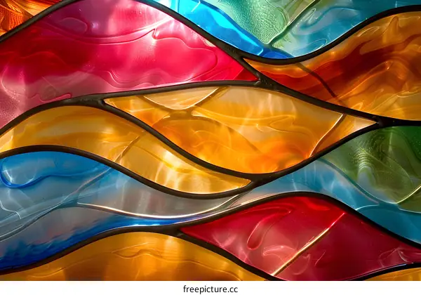 Abstract Colorful Stained Glass Artwork With Wavy Lines