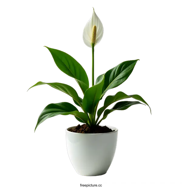 [Transparent Background PNG]Peace Lily Plant in White Pot Against transparent background