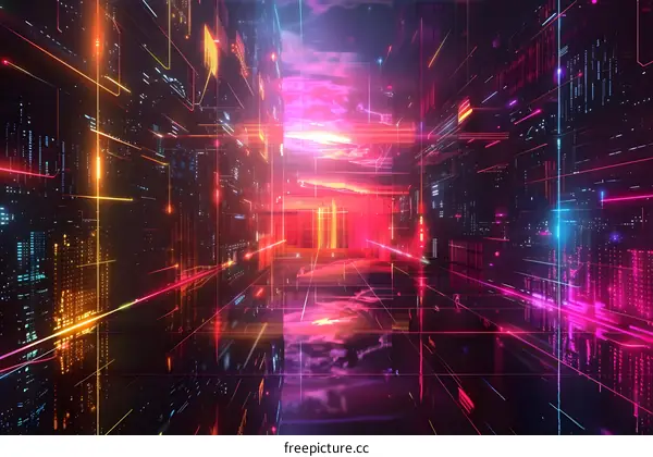 Neon Cityscape at Sunset