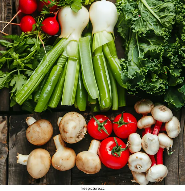 Fresh Organic Vegetables On A Wooden Surface