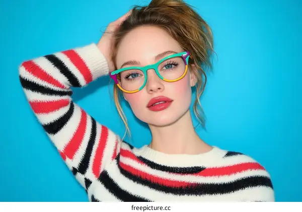 Stylish Woman in Trendy Glasses and Sweater