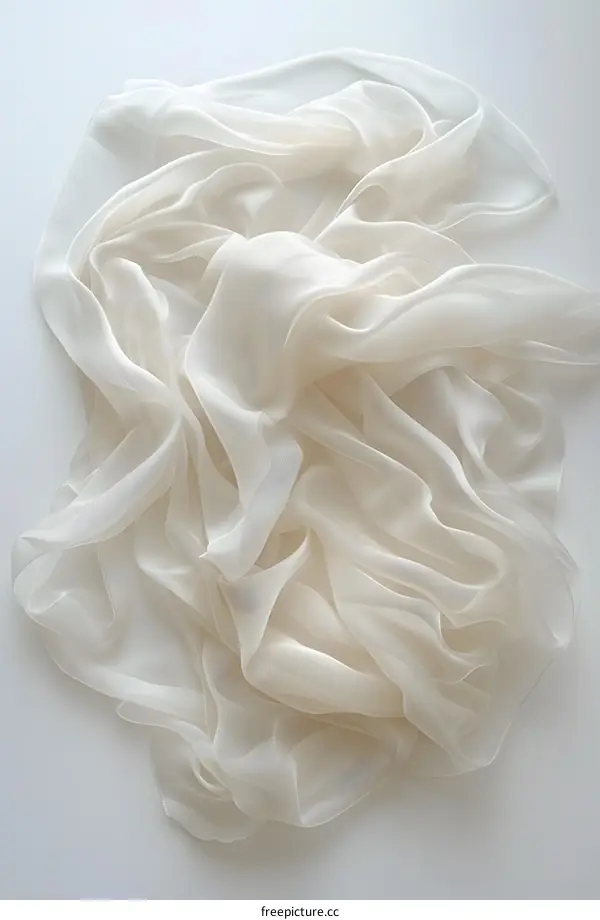 Close-up of a crumpled white silk scarf