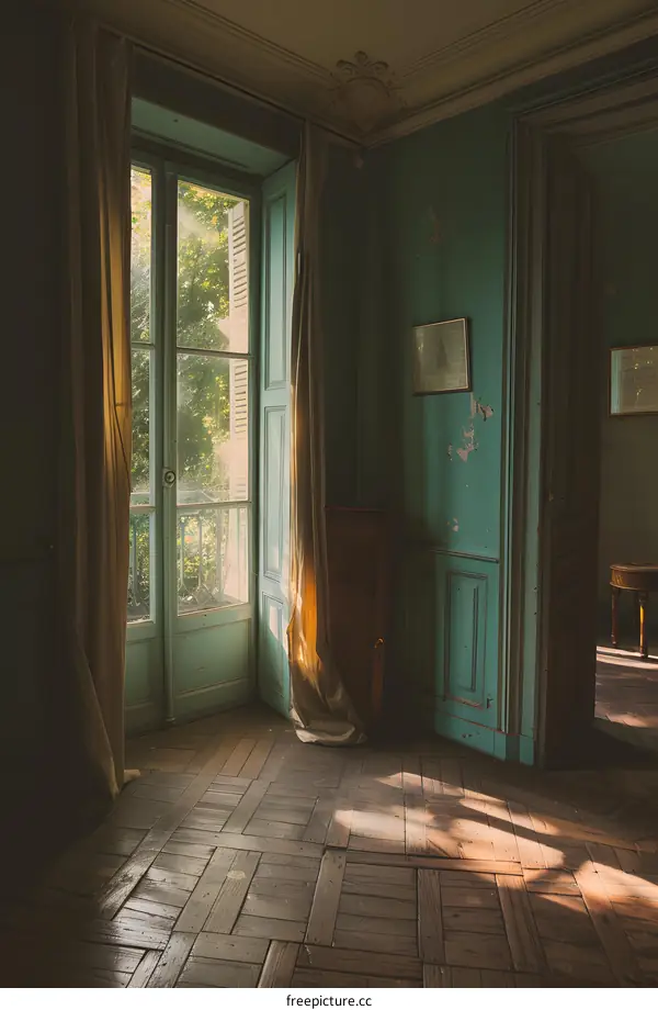 Sunlight Streaming Through Old French Window