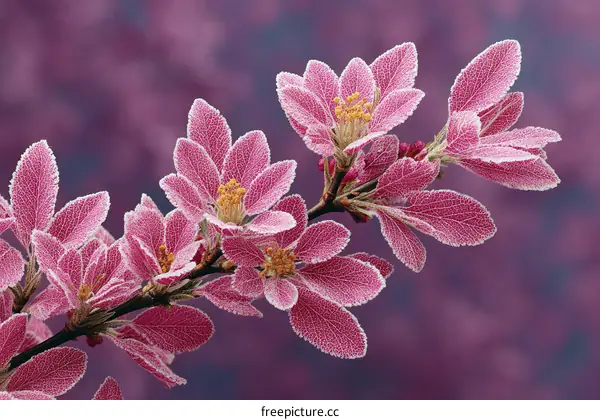 Close-up of Delicate Pink Flowers and Leaves
