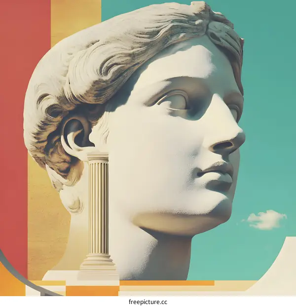 Collage of a Statue Head with a Pillar