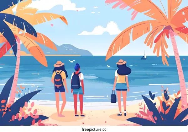 Three Friends Enjoying a Tropical Vacation on the Beach