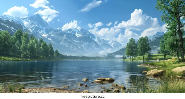 Majestic Mountain Lake with Trees