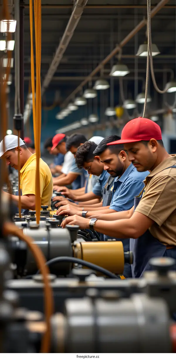 Factory Workers Operating Machinery in an Industrial Setting