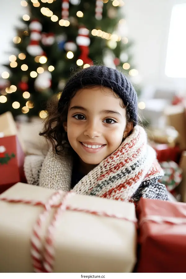 Christmas Gift Giving Girl Smiling Portrait