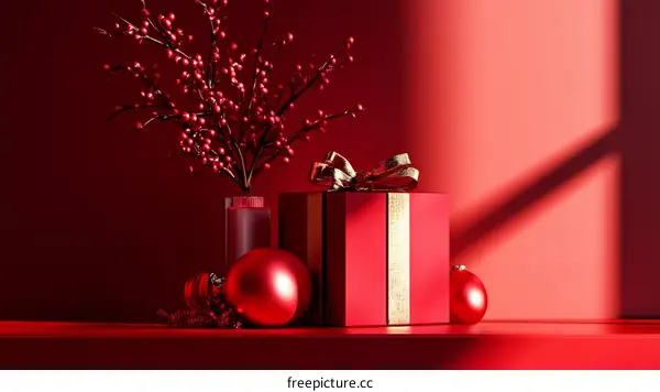 Red Christmas Gift Box with Decorations