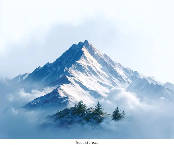 Majestic Snow-Covered Mountain Peaks in a Sea of Clouds