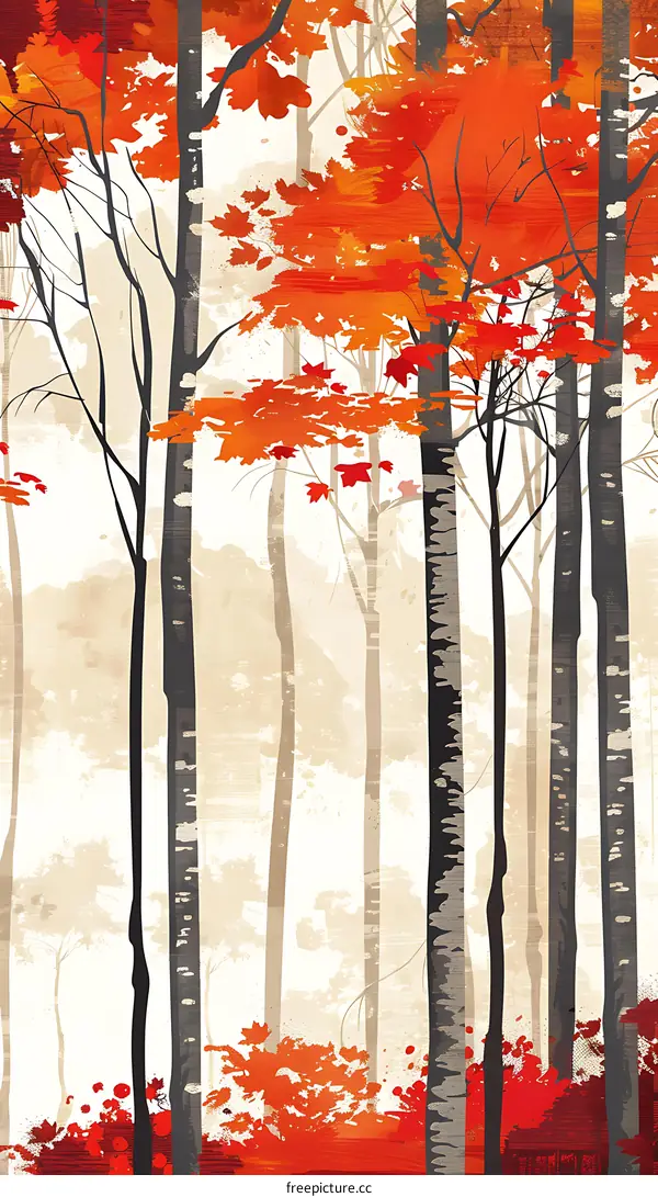 Abstract Autumn Forest Painting