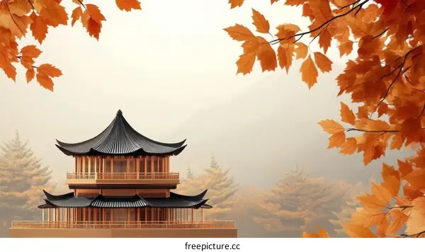 Autumn Scene with Traditional Chinese Pagoda