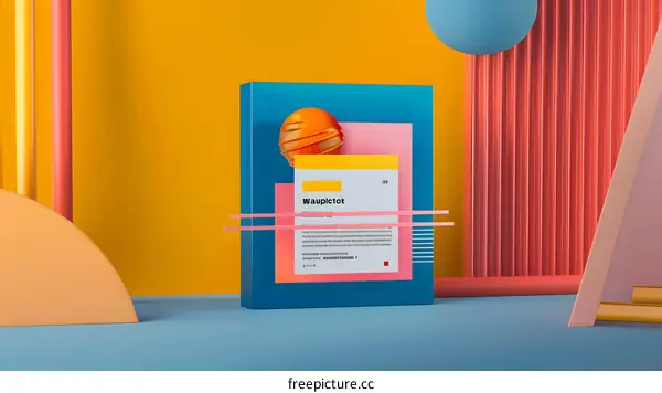Abstract 3D Geometric Shapes and Box Mockup on Colorful Background