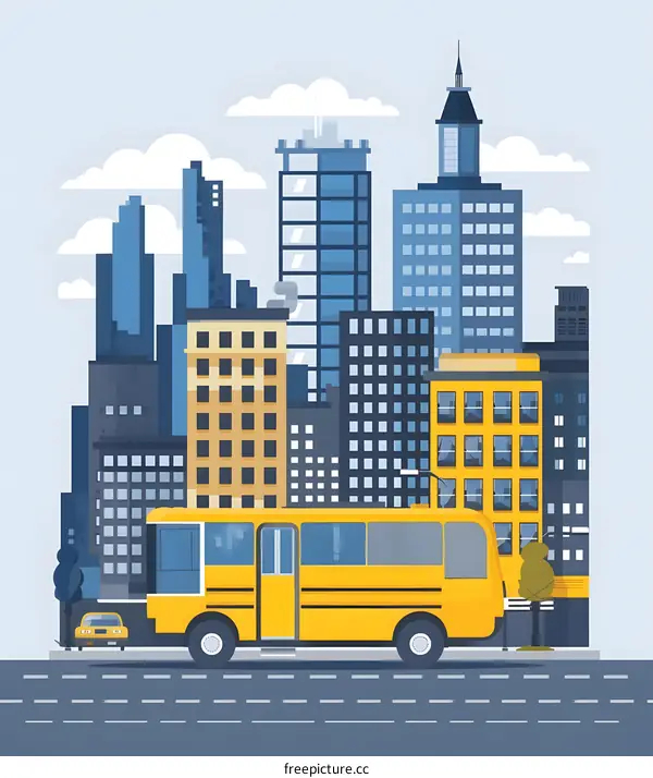 Yellow School Bus Driving on City Street