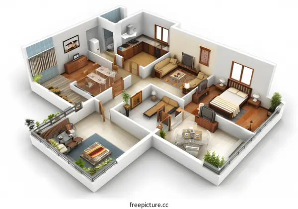 A three-bedroom, two-hall apartment