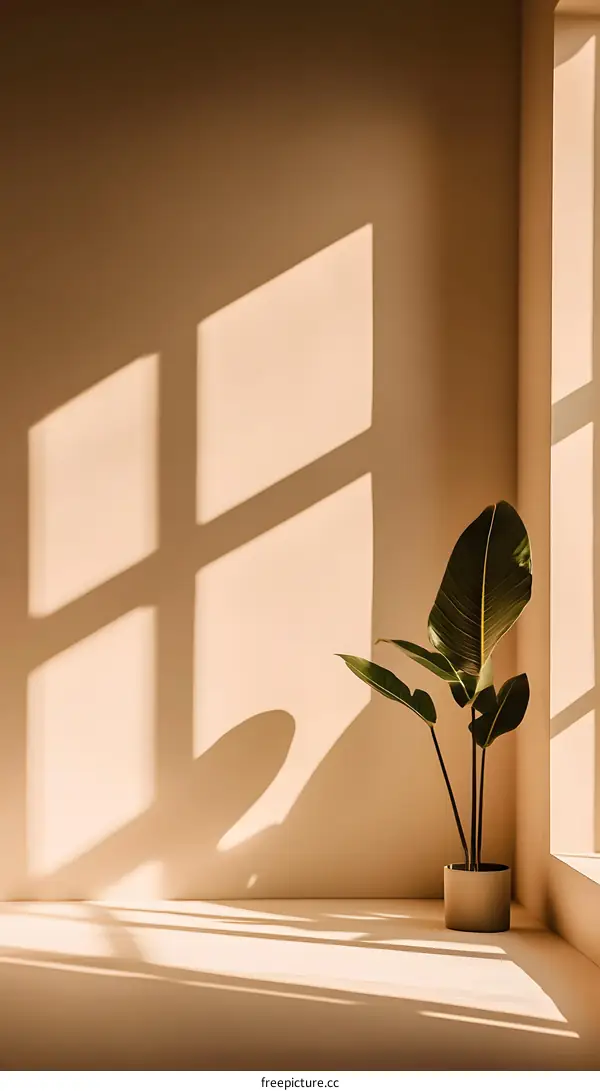 Sunlight Streaming Through Window Onto Plant