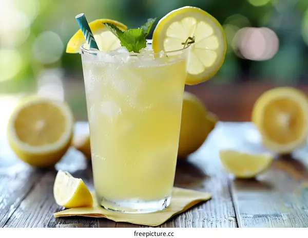 Refreshing Lemonade with Lemon Slices and Mint