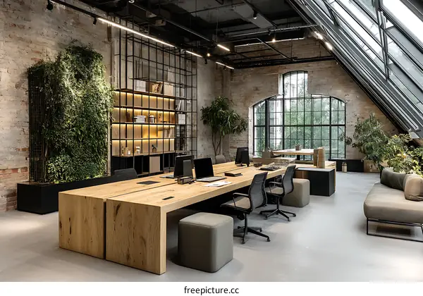 Modern Industrial Loft Office Space with Natural Elements