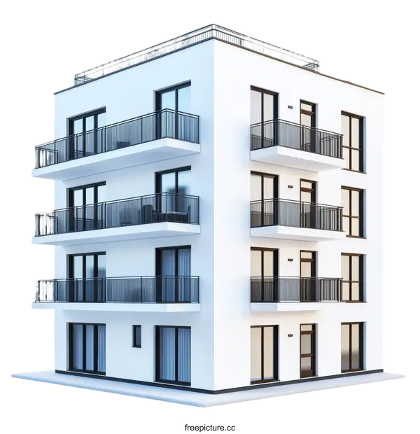 [Transparent Background PNG]Modern Multi-story Residential Apartment Building