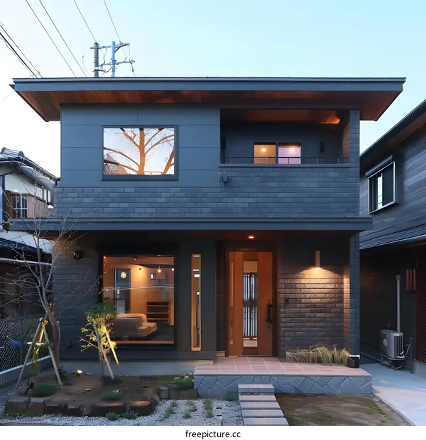 Modern Two Story House Exterior Design With Brick Walls