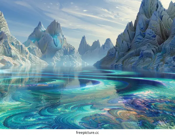 Frozen Landscape with Floating Islands and Aurora Borealis