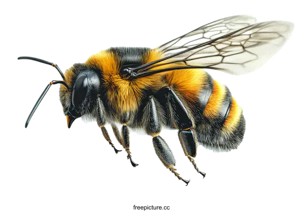[Transparent Background PNG]Close-up Detailed View of a Honeybee in Flight