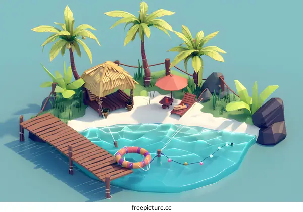 Low Poly Tropical Island Beach Illustration