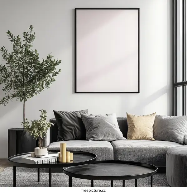 Modern Minimalist Living Room Mockup with Blank Frame