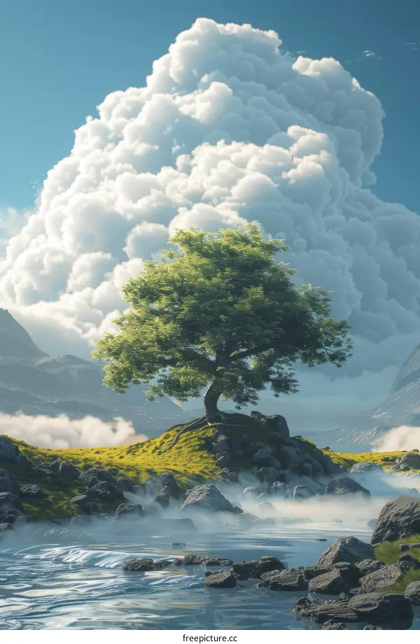 A Majestic Tree Amidst a Sky-High Cloud