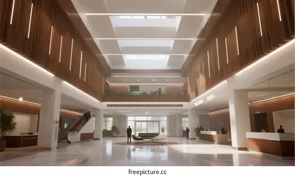 Modern Office Lobby with Skylight and Open Space Design