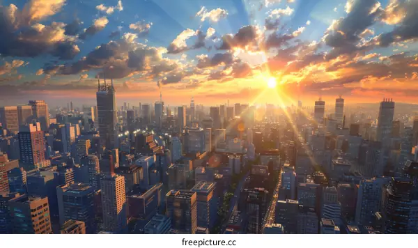 Sunrise over the Modern Metropolis Skyline