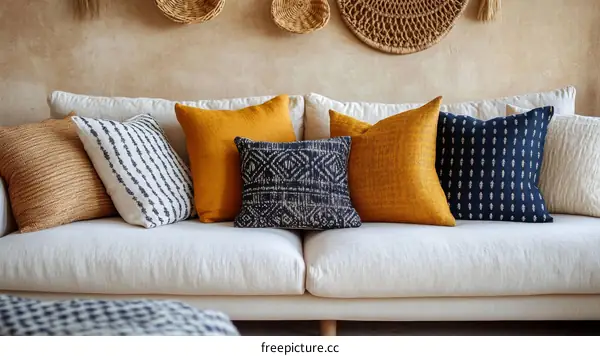 Colorful Decorative Pillows on a White Sofa