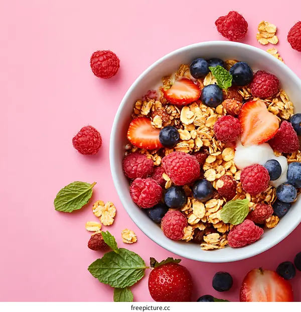 Healthy Breakfast Bowl With Yogurt, Granola and Fresh Berries
