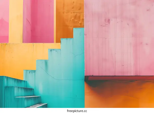 Abstract Geometric Wall with Blue Steps and Colorful Background
