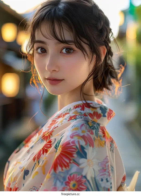 Portrait of a beautiful Asian woman in traditional Japanese kimono