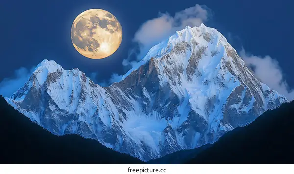 Majestic Snowy Mountain Range under a Full Moon
