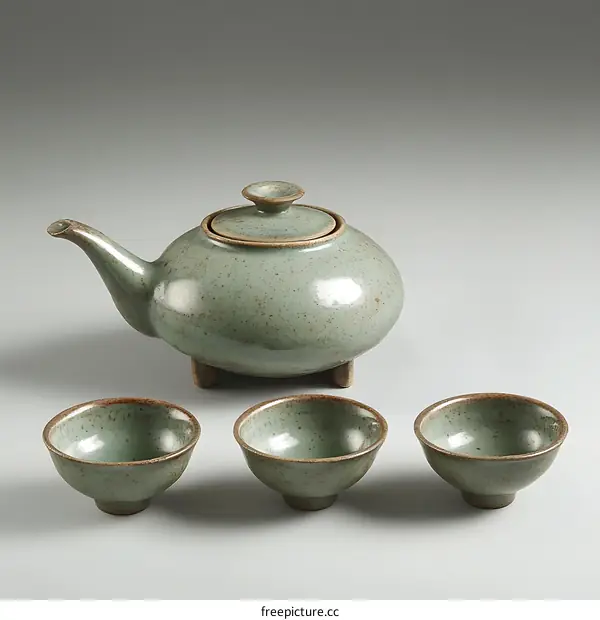 Green Teapot and Cups Ceramic Tea Set