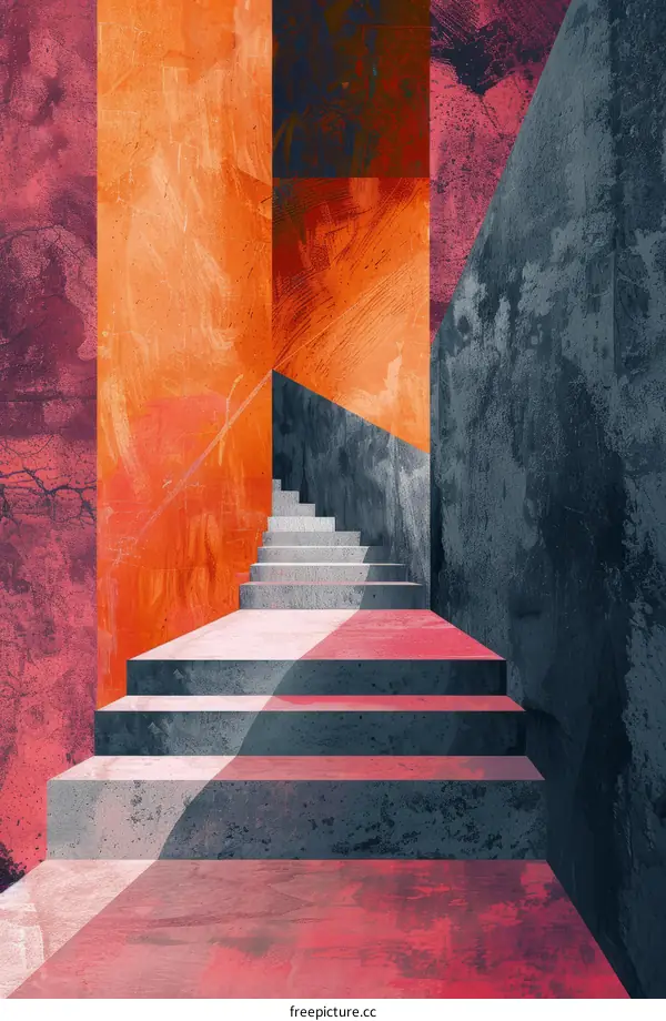 An illustration of a concrete staircase in an abstract environment